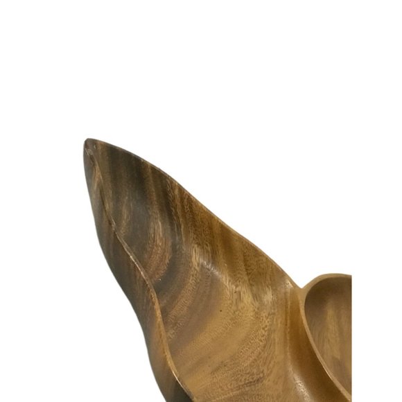 Vintage Monkeypod Wood Bowl Leaf Shape Divided Serving Trays Nuts Candy - Picture 6 of 12